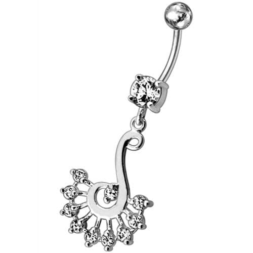 Silver Dream Catcher with Jeweled Feathers Fancy Navel Banana Bar Ring - Monster Piercing