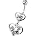 Fancy Jeweled Heart Dangling SS Bar Body Belly Ring - Monster Piercing