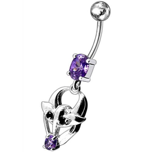 Fancy Jeweled Gothic Skull Silver Dangling With SS Bar Belly Ring - Monster Piercing