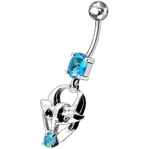 Fancy Jeweled Gothic Skull Silver Dangling With SS Bar Belly Ring - Monster Piercing