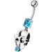 Fancy Jeweled Gothic Skull Silver Dangling With SS Bar Belly Ring - Monster Piercing