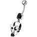 Fancy Jeweled Gothic Skull Silver Dangling With SS Bar Belly Ring - Monster Piercing