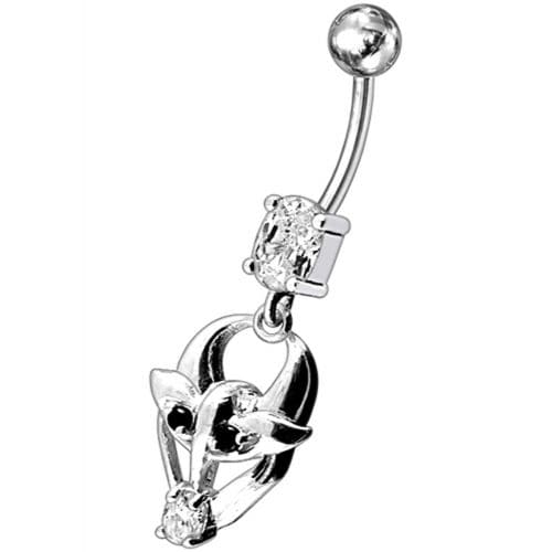 Fancy Jeweled Gothic Skull Silver Dangling With SS Bar Belly Ring - Monster Piercing