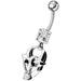 Fancy Jeweled Gothic Skull Silver Dangling With SS Bar Belly Ring - Monster Piercing