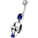 Fancy Jeweled Gothic Skull Silver Dangling With SS Bar Belly Ring - Monster Piercing