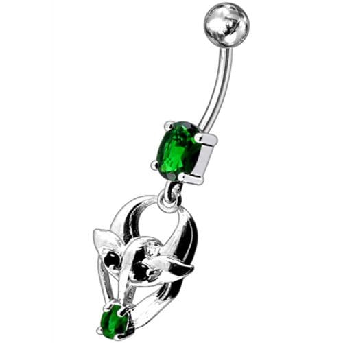 Fancy Jeweled Gothic Skull Silver Dangling With SS Bar Belly Ring - Monster Piercing