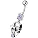 Fancy Jeweled Gothic Skull Silver Dangling With SS Bar Belly Ring - Monster Piercing