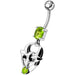 Fancy Jeweled Gothic Skull Silver Dangling With SS Bar Belly Ring - Monster Piercing