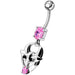 Fancy Jeweled Gothic Skull Silver Dangling With SS Bar Belly Ring - Monster Piercing