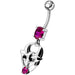 Fancy Jeweled Gothic Skull Silver Dangling With SS Bar Belly Ring - Monster Piercing