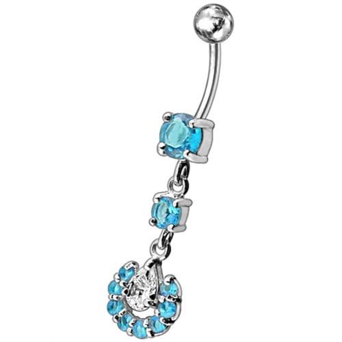 Fancy flowered Silver Dangling Navel Ring - Monster Piercing