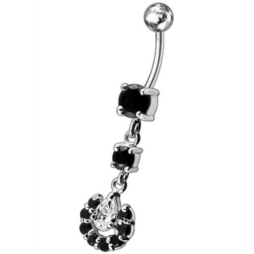 Fancy flowered Silver Dangling Navel Ring - Monster Piercing