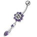 Jeweled Fancy Flower Dangling SS Banana Bar Navel Ring - Monster Piercing