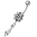 Jeweled Fancy Flower Dangling SS Banana Bar Navel Ring - Monster Piercing