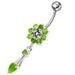 Jeweled Fancy Flower Dangling SS Banana Bar Navel Ring - Monster Piercing