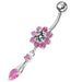 Jeweled Fancy Flower Dangling SS Banana Bar Navel Ring - Monster Piercing