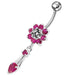 Jeweled Fancy Flower Dangling SS Banana Bar Navel Ring - Monster Piercing