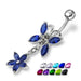 Jeweled Fancy Butterfly With Flower Dangling Curved Bar Belly Ring - Monster Piercing