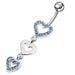 Triple Jeweled Heart Silver Dangling SS Navel Banana Ring - Monster Piercing