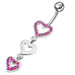 Triple Jeweled Heart Silver Dangling SS Navel Banana Ring - Monster Piercing