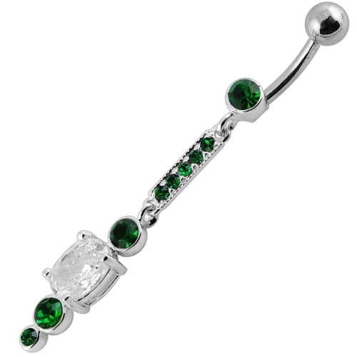 Silver Jeweled Fancy Dangling SS Bar Banana Navel Ring - Monster Piercing