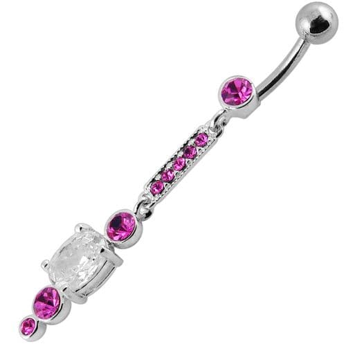 Silver Jeweled Fancy Dangling SS Bar Banana Navel Ring - Monster Piercing