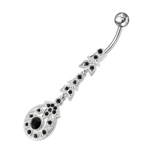  Fancy Silver Dangling SS Bar Curved Belly Ring  - Monster Piercing