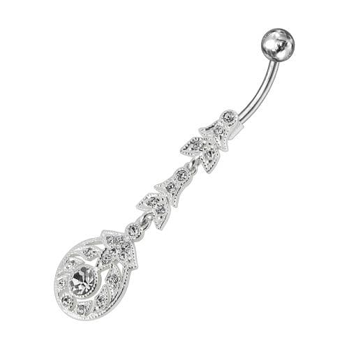  Fancy Silver Dangling SS Bar Curved Belly Ring  - Monster Piercing