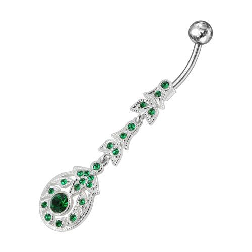  Fancy Silver Dangling SS Bar Curved Belly Ring  - Monster Piercing