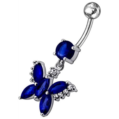 Jeweled Butterfly Dangling Belly Button Ring - Monster Piercing