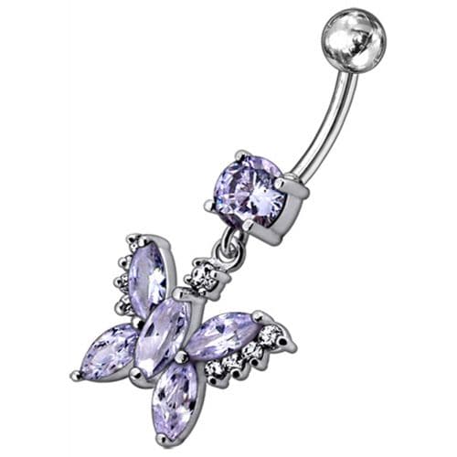 Jeweled Butterfly Dangling Belly Button Ring - Monster Piercing