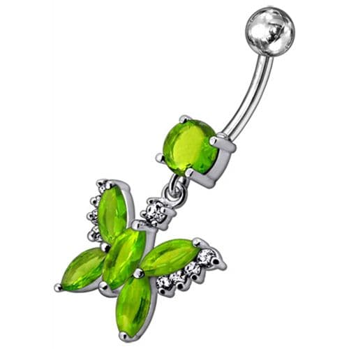 Jeweled Butterfly Dangling Belly Button Ring - Monster Piercing