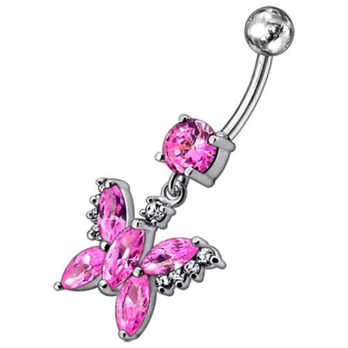 Jeweled Butterfly Dangling Belly Button Ring - Monster Piercing