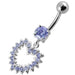 Jeweled Fancy Heart Silver Dangling Banana Bar Navel Belly Ring - Monster Piercing