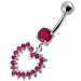 Jeweled Fancy Heart Silver Dangling Banana Bar Navel Belly Ring - Monster Piercing