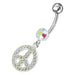 Fancy Logo Silver Dangling Steel Curved Belly Ring - Monster Piercing