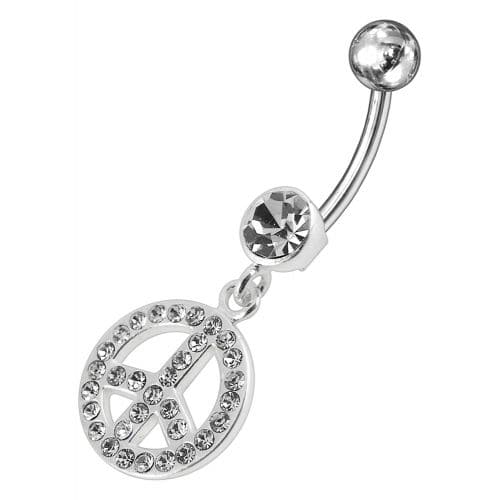 Fancy Logo Silver Dangling Steel Curved Belly Ring - Monster Piercing