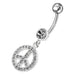 Fancy Logo Silver Dangling Steel Curved Belly Ring - Monster Piercing