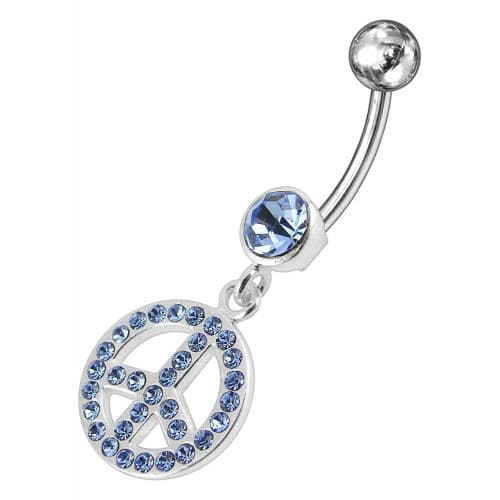 Fancy Logo Silver Dangling Steel Curved Belly Ring - Monster Piercing