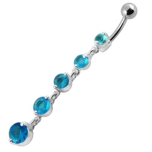 Fancy Silver Dangling Curved Bar Navel Ring - Monster Piercing