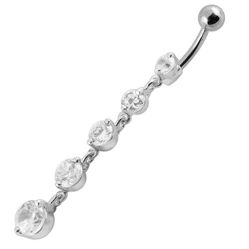 Fancy Silver Dangling Curved Bar Navel Ring - Monster Piercing