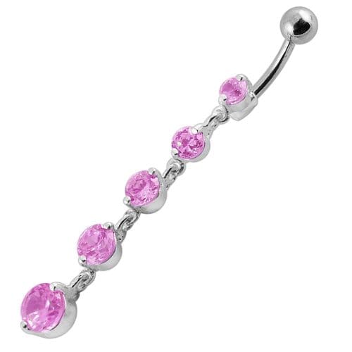 Fancy Silver Dangling Curved Bar Navel Ring - Monster Piercing