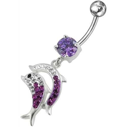 Jumping Jeweled Dolphin Dangling Belly Bar - Monster Piercing