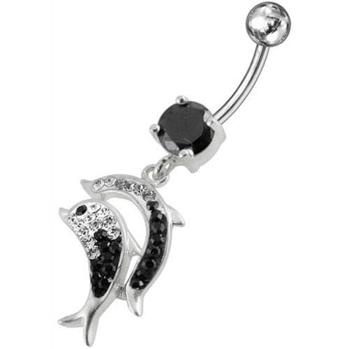 Jumping Jeweled Dolphin Dangling Belly Bar - Monster Piercing