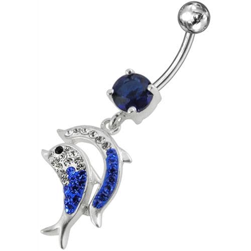 Jumping Jeweled Dolphin Dangling Belly Bar - Monster Piercing