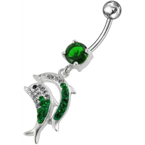 Jumping Jeweled Dolphin Dangling Belly Bar - Monster Piercing