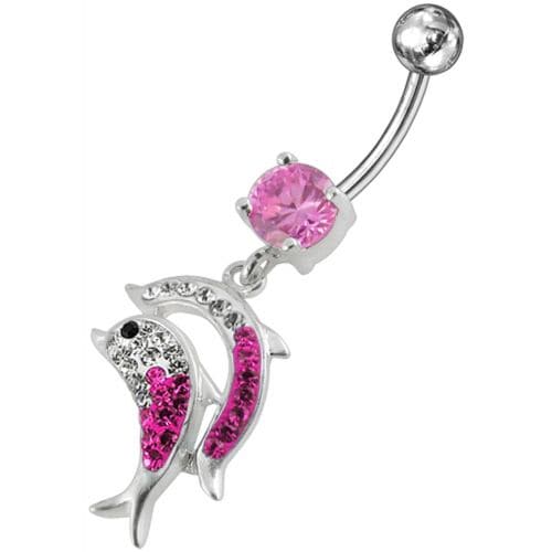 Jumping Jeweled Dolphin Dangling Belly Bar - Monster Piercing