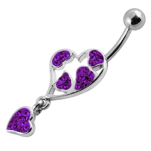 Heart Fancy Dangling Steel Banana Belly Ring - Monster Piercing