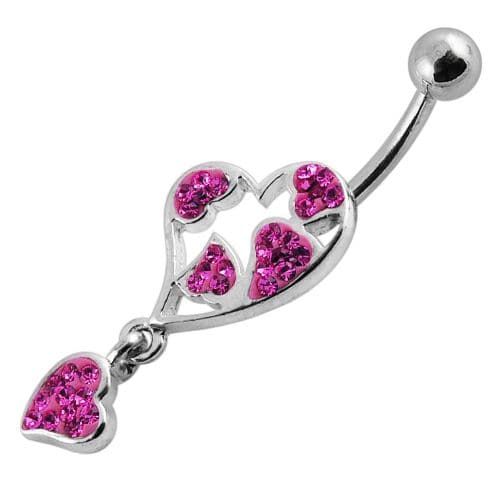 Heart Fancy Dangling Steel Banana Belly Ring - Monster Piercing