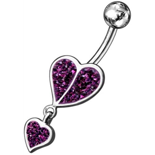 Fancy Loop Heart Silver Dangling Belly Ring With SS Banana Bar - Monster Piercing